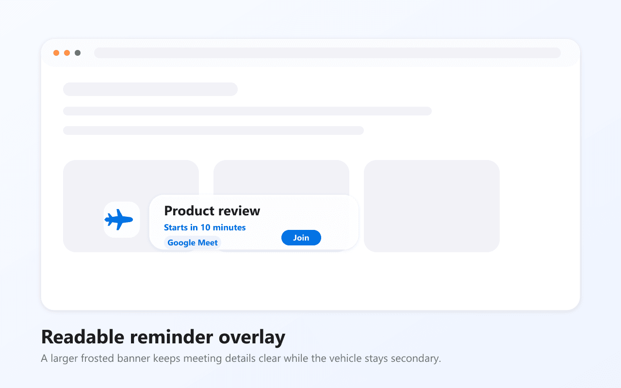 Reminder overlay — animated banner on your current tab