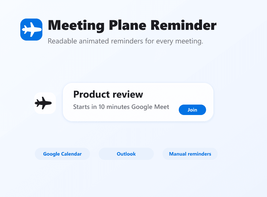 Meeting Plane Reminder screenshot