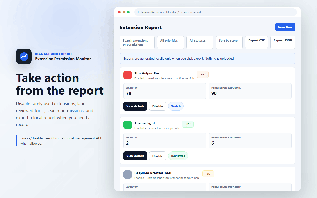 Actions — enable or disable with a confirmation step