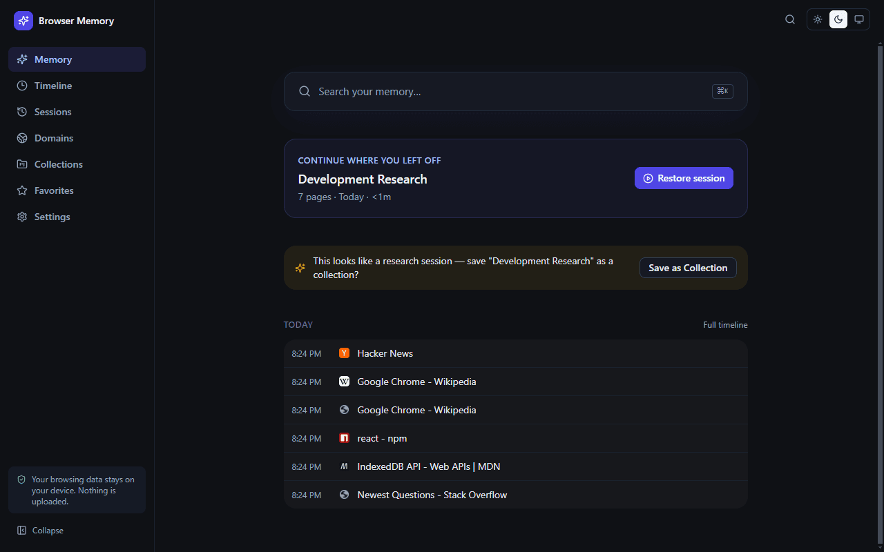 Browser Memory — Smart History screenshot